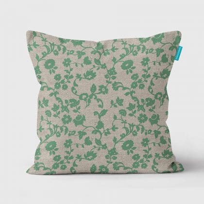 Green Meadow Flowers ecru cushion 