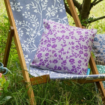 Pink Meadow Flowers ecru cushion 