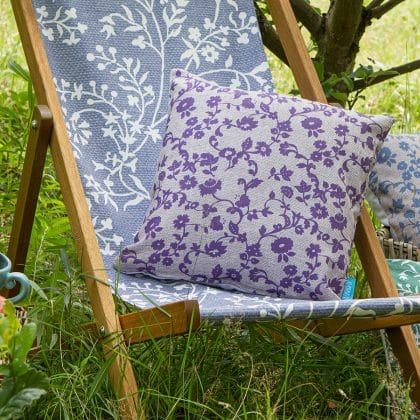 Purple Meadow Flowers ecru cushion 
