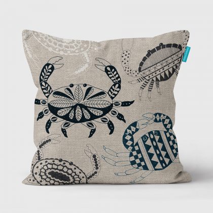 scraffito crab ecru cushion
