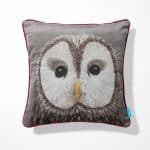 Owl Cushion Call of the Wild with wine piping