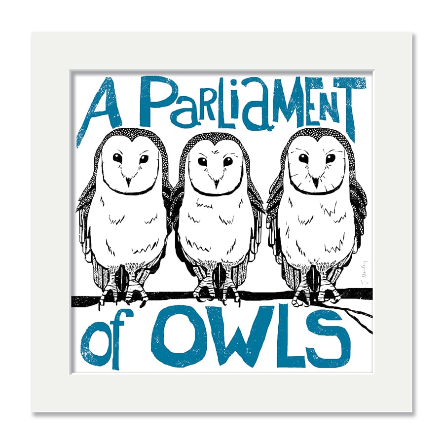 Owls Collective Noun Mounted Print