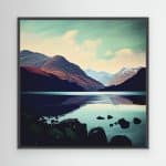 Mountain view canvas print - black frame
