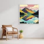 Rainbow Mountain Canvas Print white frame