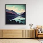 Mountain view canvas print - black frame